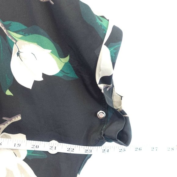 BANANA REPUBLIC Black White Midi Dress XL Shift Botanical Pleated Short Sleeve - Picture 7 of 10